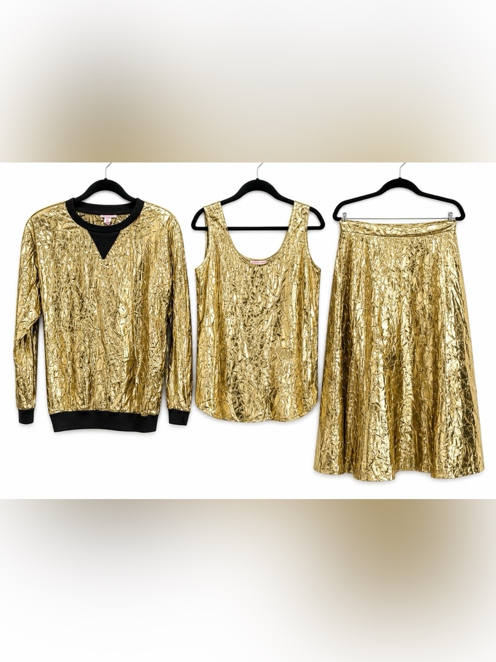 Vintage Halston 111 Gold Lame Full Skirt, Tank, & Blouse Sizes 8/10 Medium